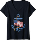 Womens Nautical Blue Anchor American Flag Sailor Boat