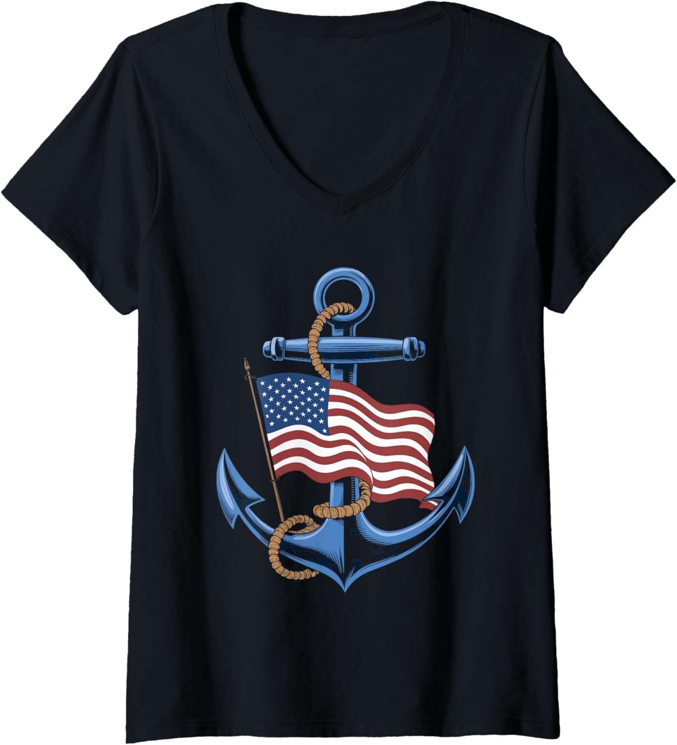 Womens Nautical Blue Anchor American Flag Sailor Boat
