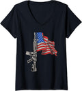 Womens Ar 15 Assault Rifle Usa Flag Gun Distressed American Flag V