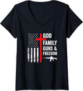 Womens God Family Guns Freedom Pro Gun Christian Usa Flag V Neck