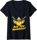 Womens Pew Madafakas Pew Retro Chick With Guns Duck Enthusiasts V Neck
