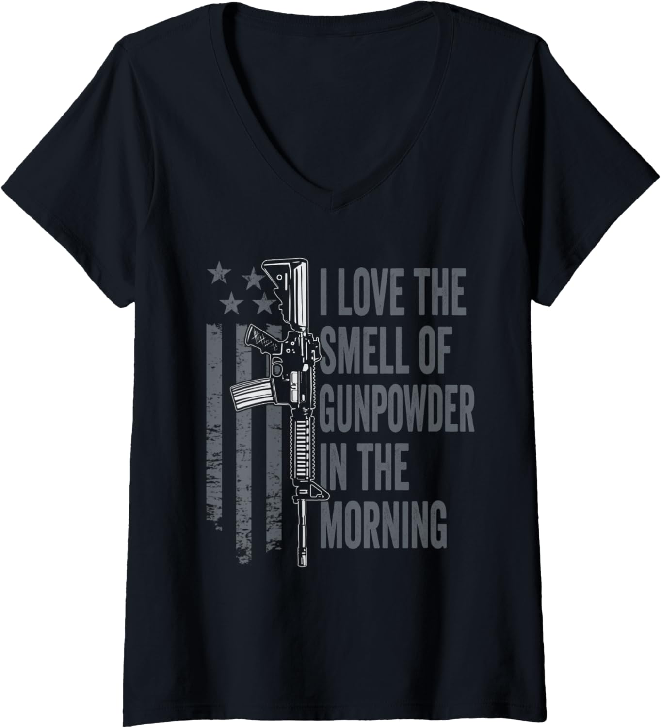 Womens I Love Smell Of Gunpowder In Morning Funny Guns V Neck