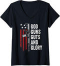 Womens God Guns Guts Glory Patriotic Usa Flag Pro Gun V Neck