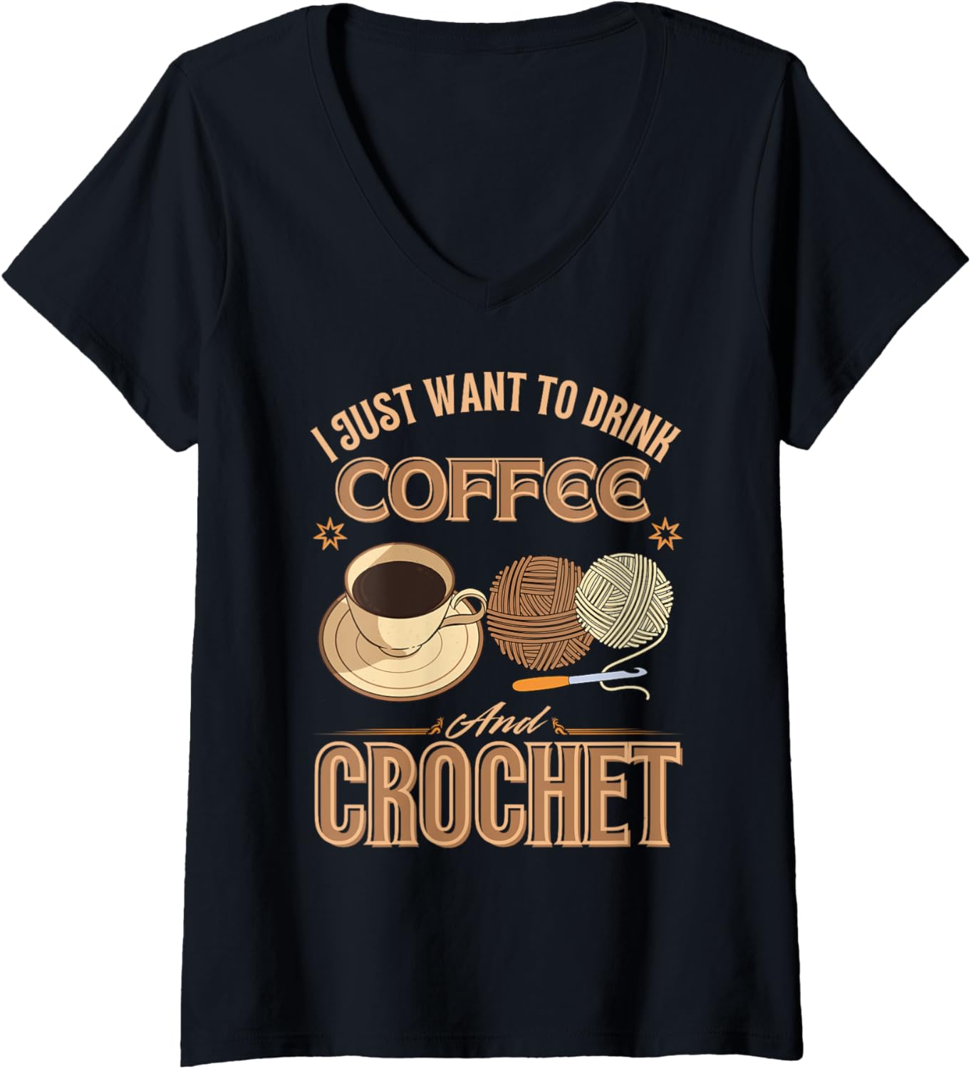 Womens Funny Yarn For Men Women Crochet Knitter Yarn Lovers Coffee V-Neck