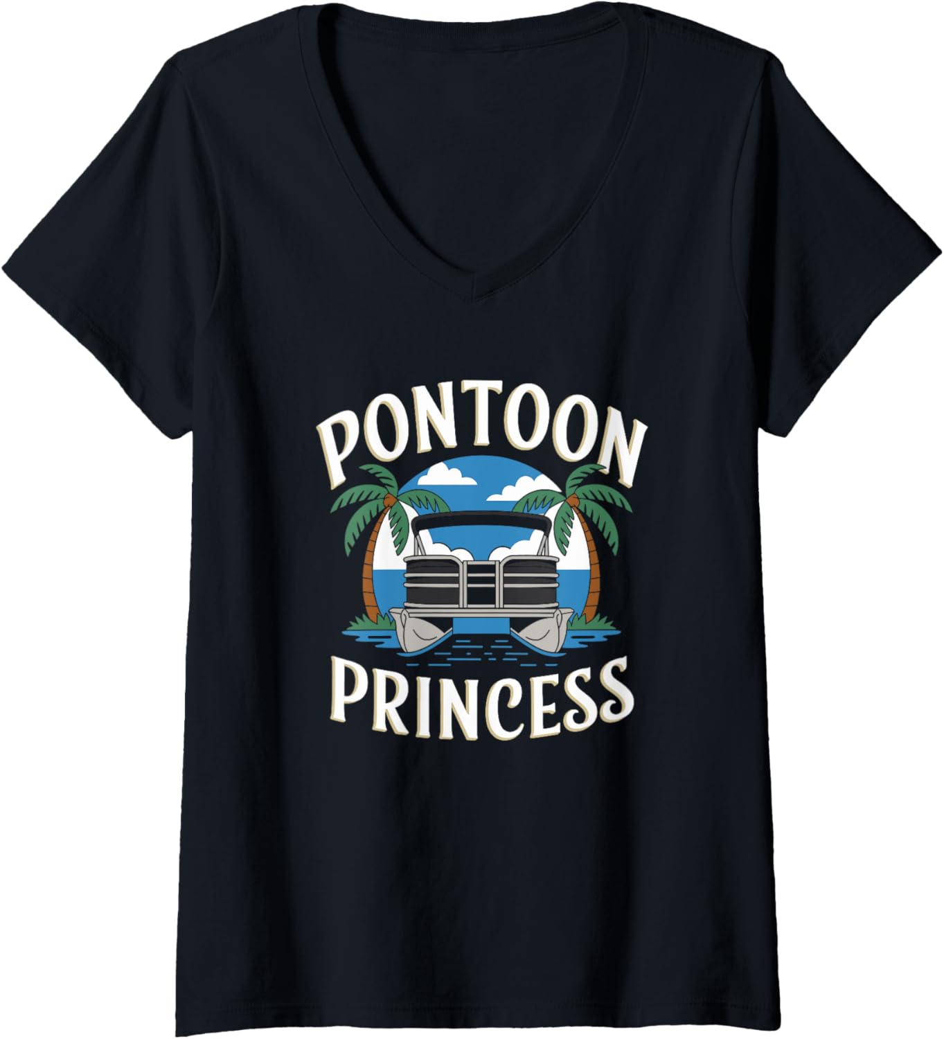 Womens Pontoon Princess Boat Pantooning Captain V Neck