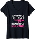 Womens Badass Girls Reload Pro Pink Gun Lovers Target Shooting V Neck