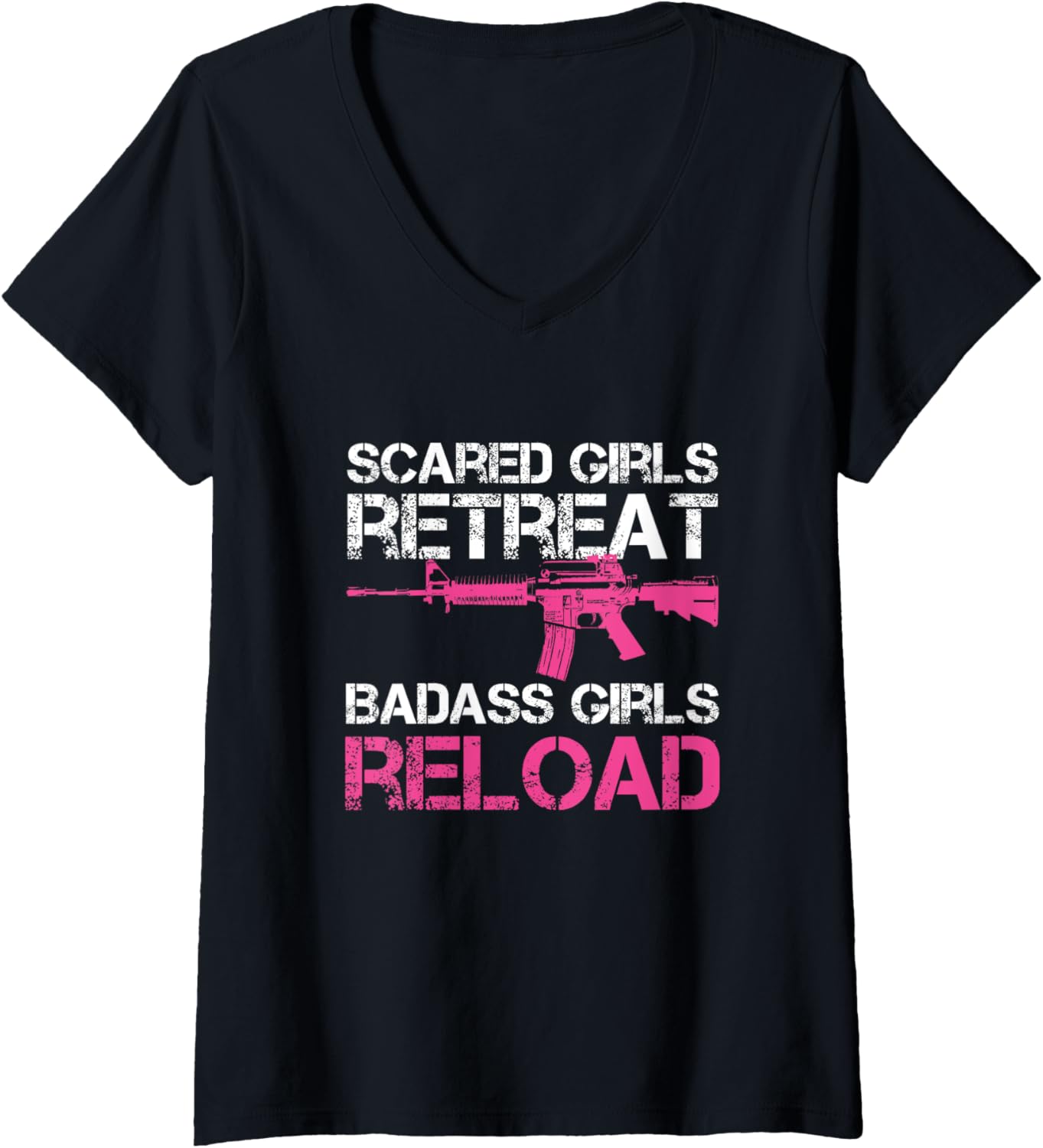 Womens Badass Girls Reload Pro Pink Gun Lovers Target Shooting V Neck