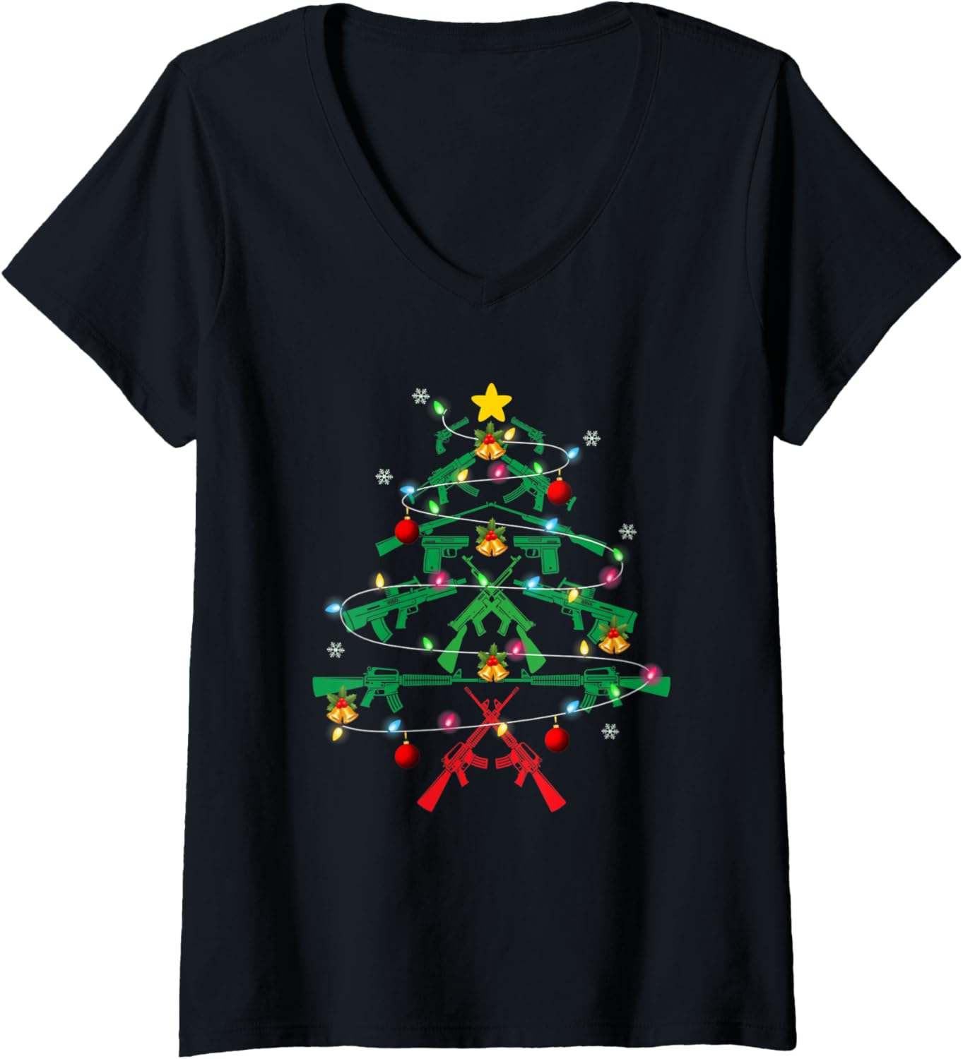 Womens Gun Christmas Tree 2Nd Amendment Xmas Patriotic Gun Lover V Neck