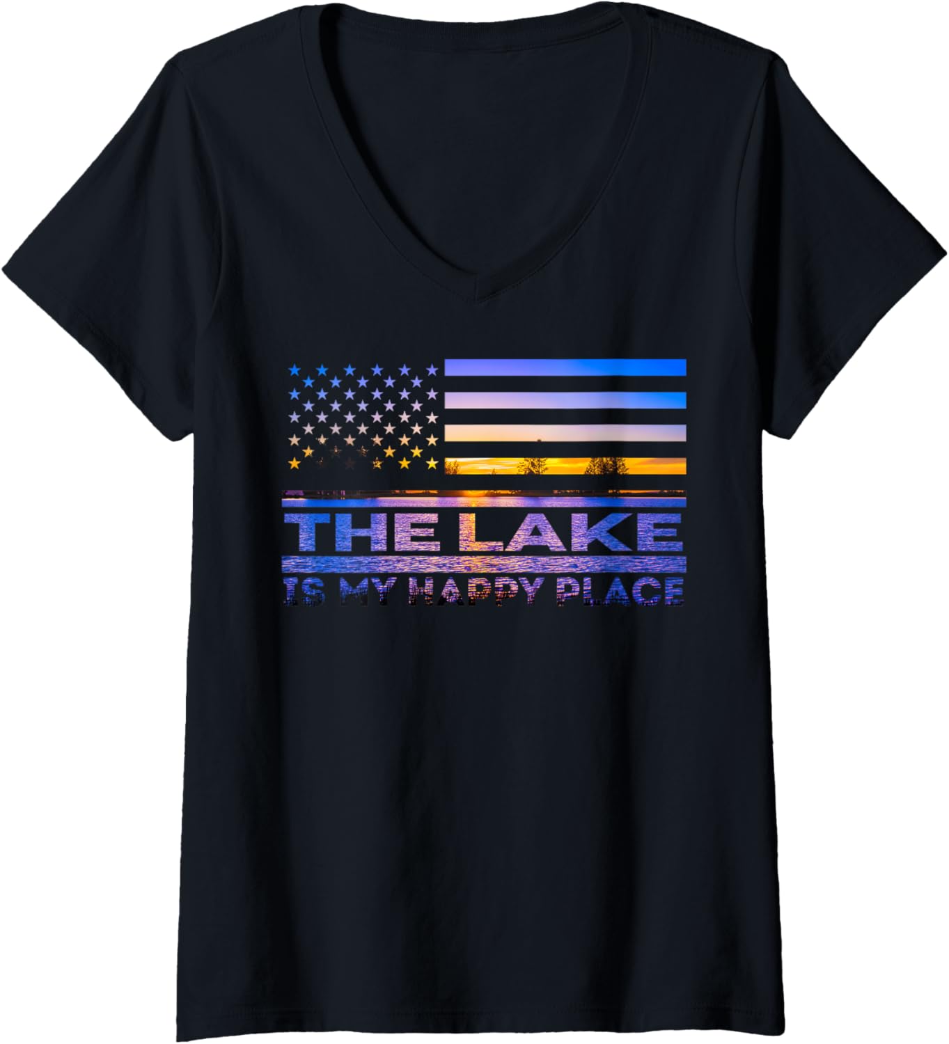 Womens Lake Is My Happy Place Sunset American
