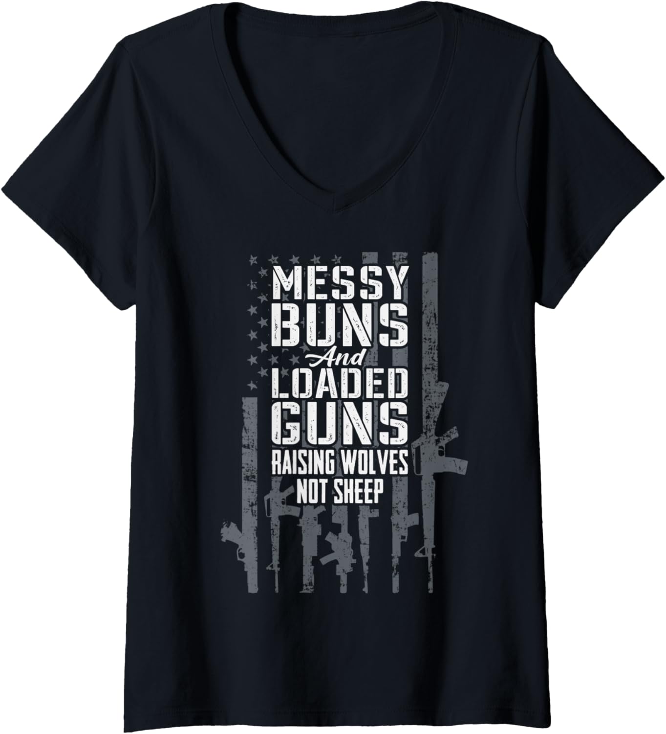 Womens Messy Buns Loaded Guns Raising Wolves Not Sheep Gun Flag V