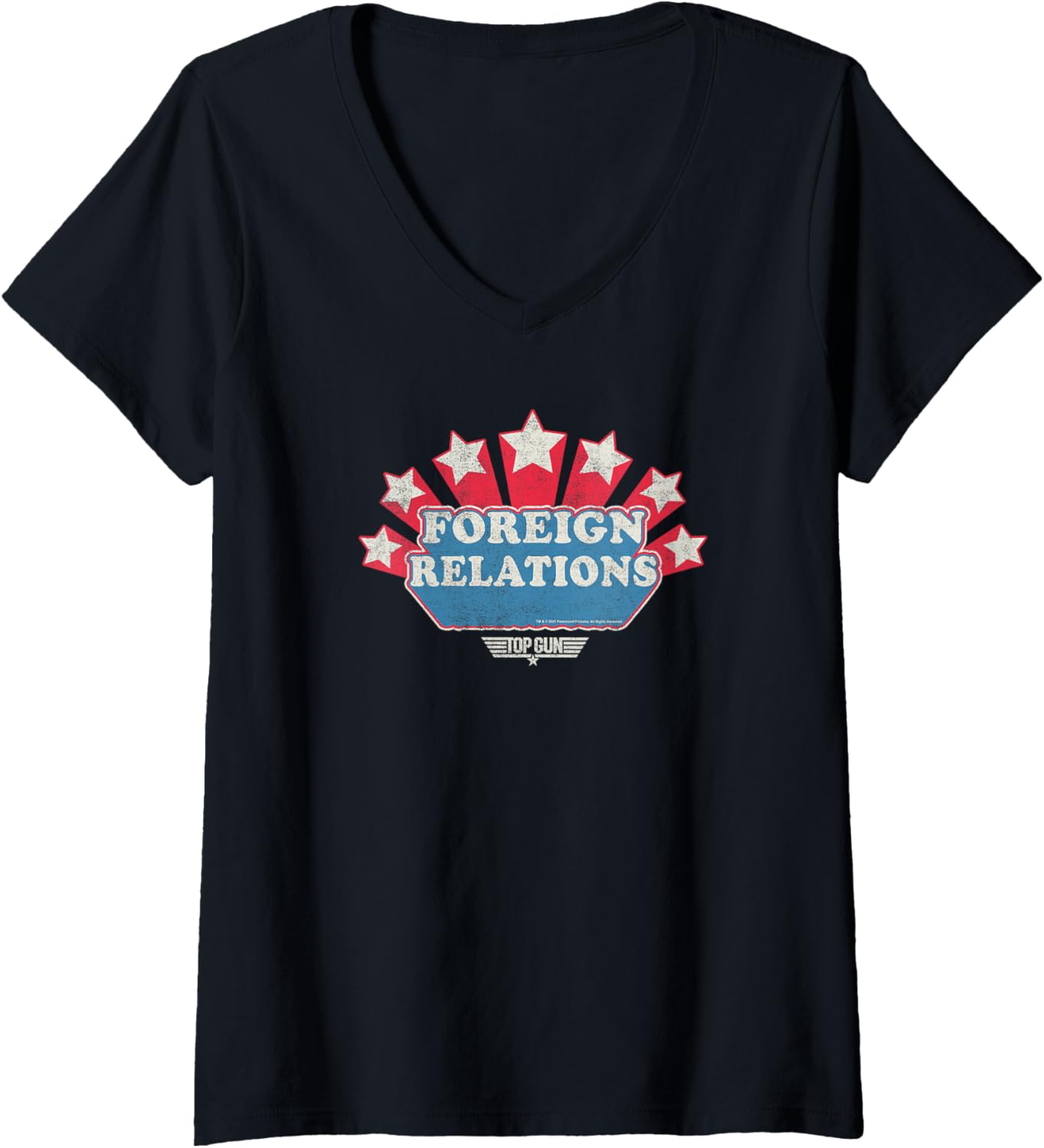 Top Gun Foreign Relations Stars Text V Neck