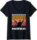 Womens Ratatatata Madafakas Cat With Machine Gun V Neck