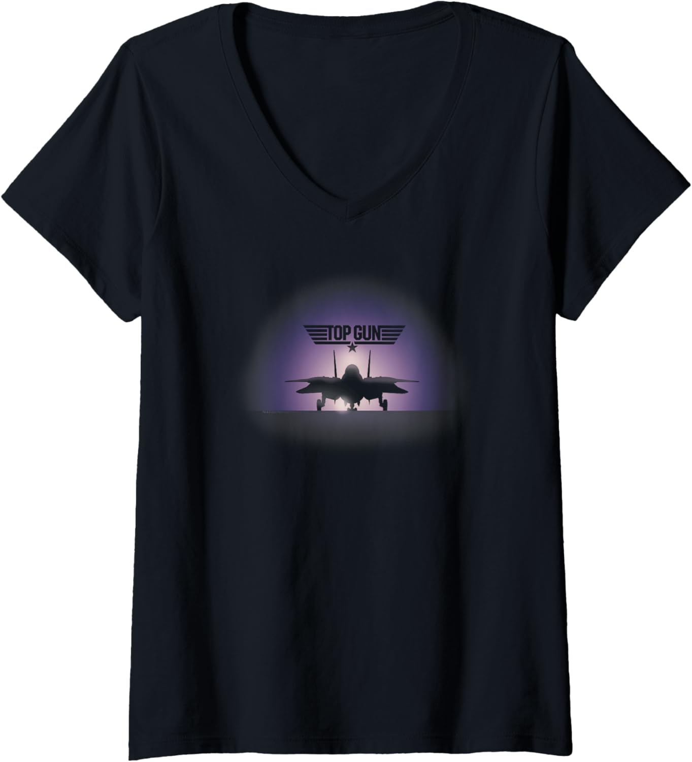 Womens Top Gun F14 Fighter Jet Silhouette Classic Action Movie V Neck
