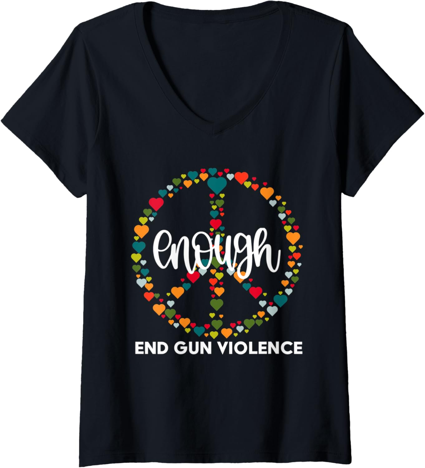 Womens Wear Orange Peace Sign Enough End Gun Violence V Neck