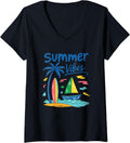 Womens Summer Vibes Palm Tree Surfboard Sailboat V