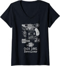 Womens 1881 Blueprint Patent Revolver Handgun Gun Collector V Neck