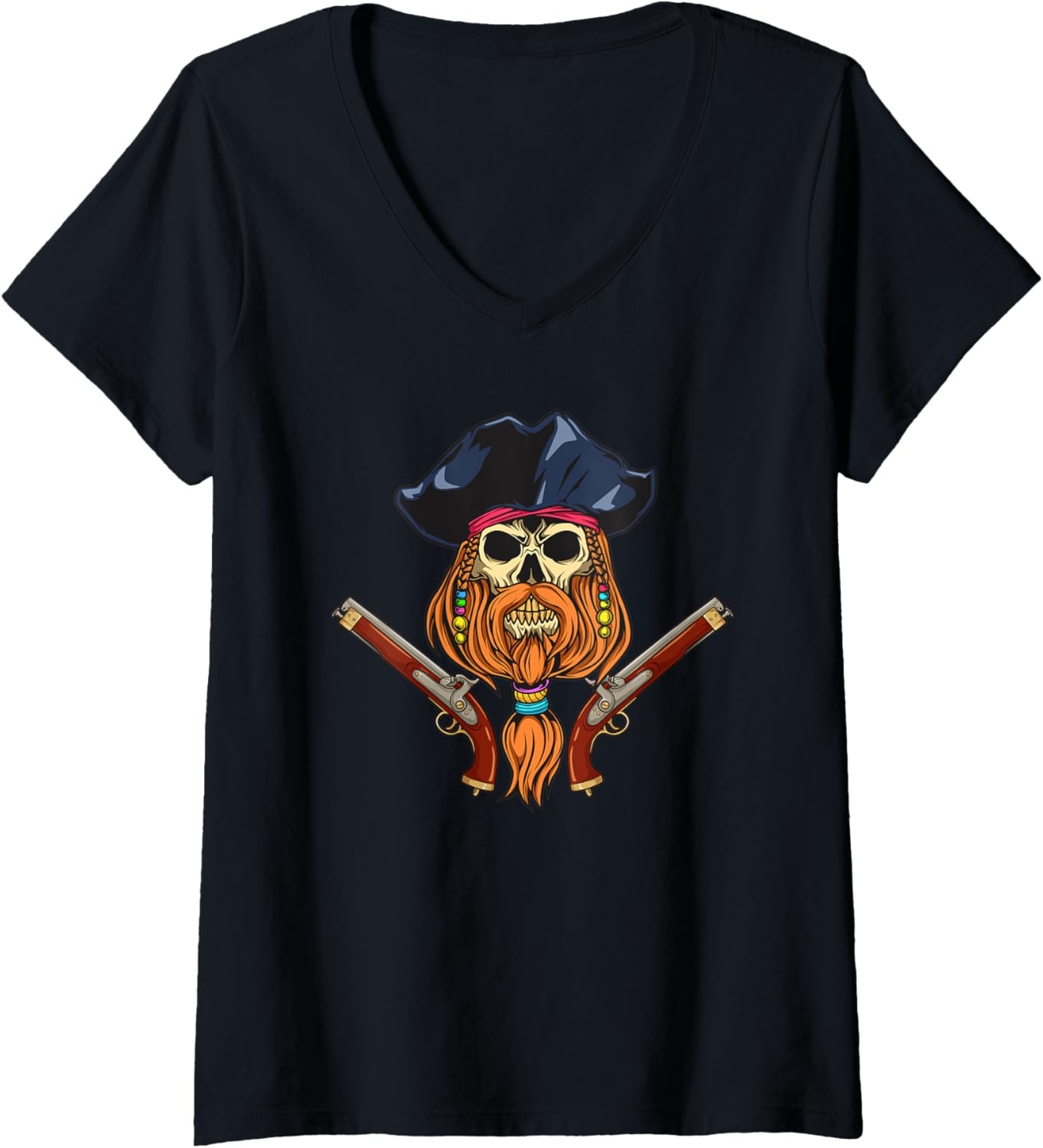 Womens Pirate Skull With Guns Pirates V Neck