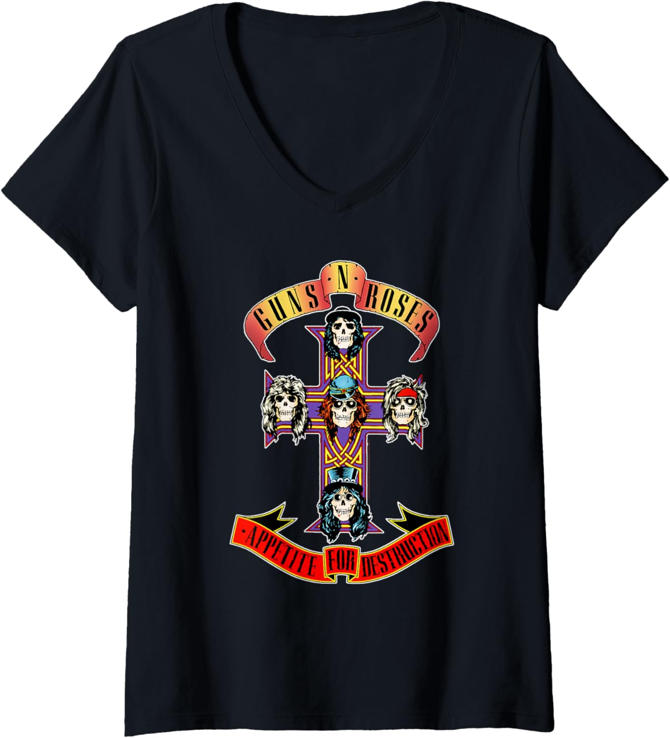 Womens Guns N Roses Official Cross V Neck