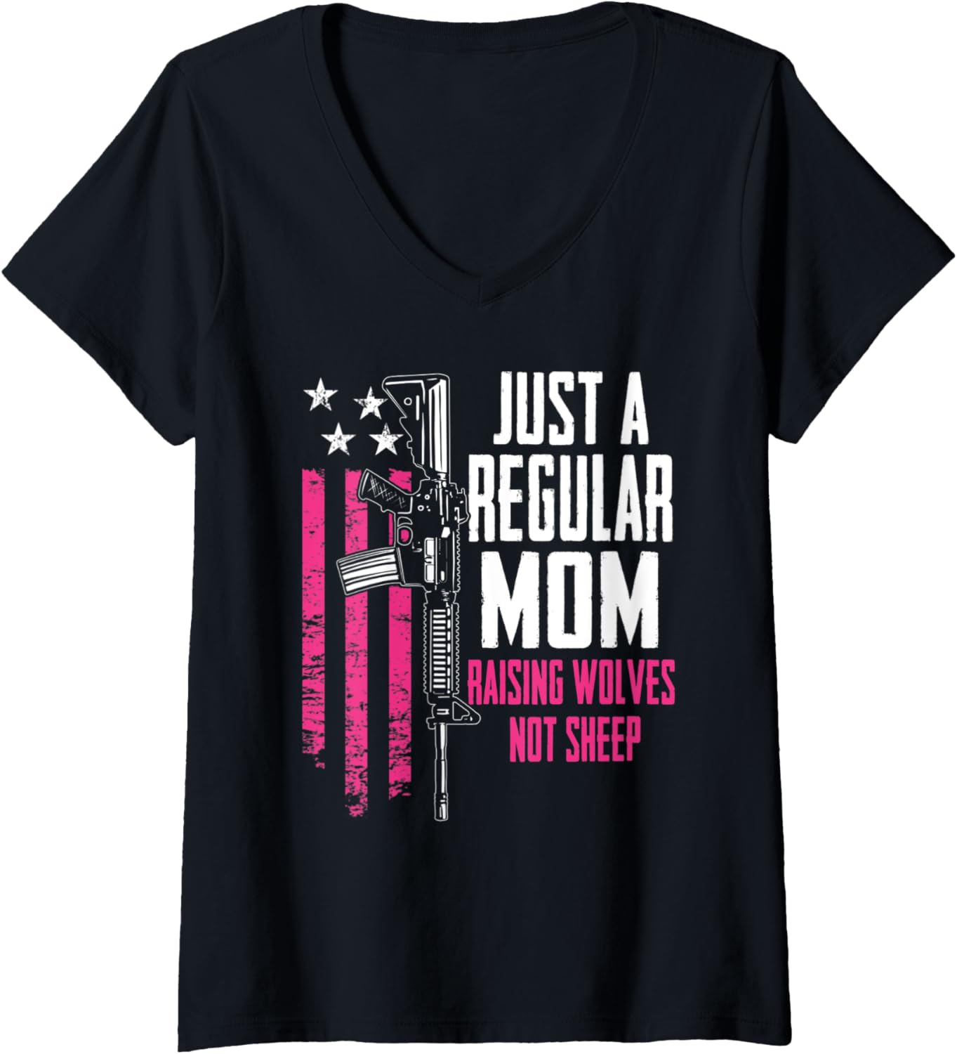 Womens Just A Regular Mom Raising Wolves Not Sheep Pink Gun Flag