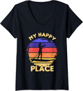 Womens Water Sports My Happy Place Stand Up Paddle Board SUP Girl V-Neck