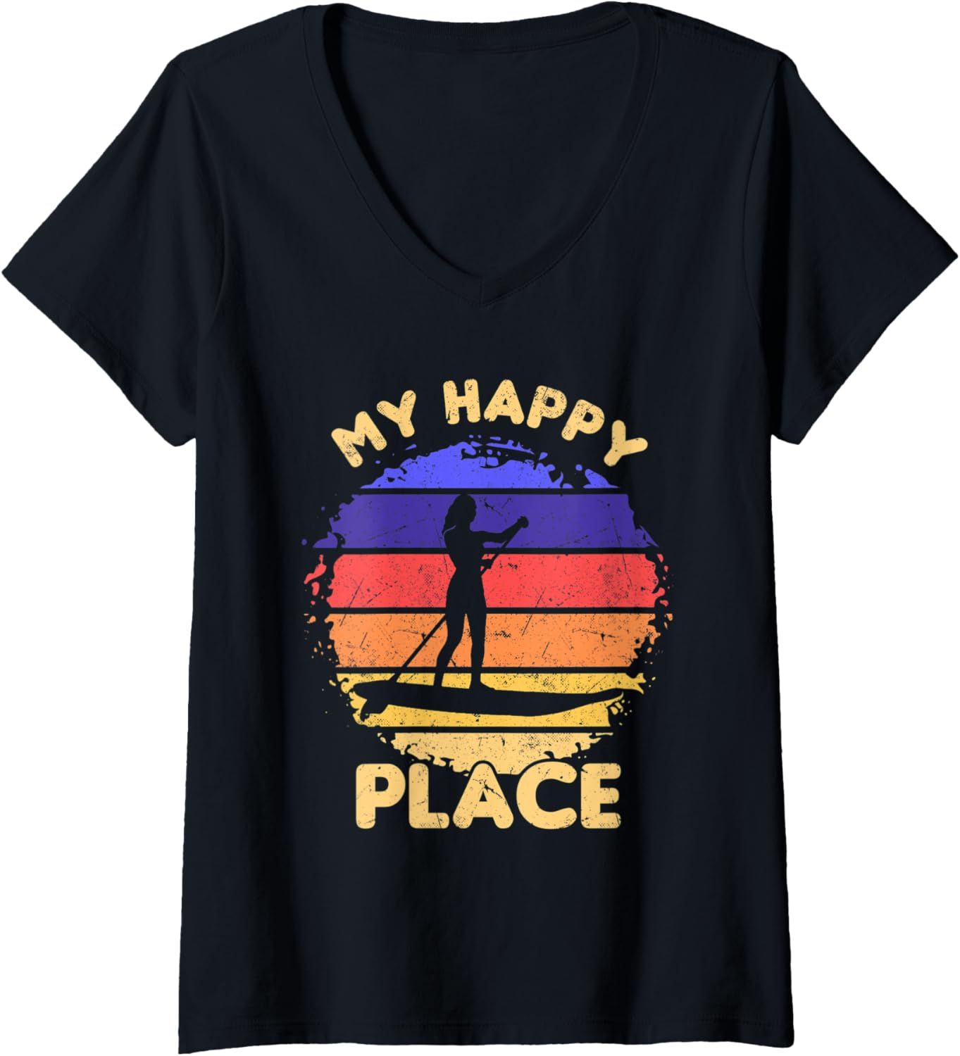 Womens Water Sports My Happy Place Stand Up Paddle Board SUP Girl V-Neck