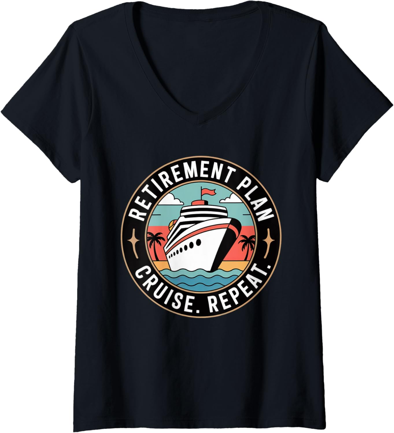 Womens Funny Retired Cruise Repeat Cruising Boat Vintage