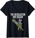 Womens Revolution Started Cat With Machine Gun Strike V Neck