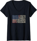 Womens Faith Family Firearms Freedom American Flag Pro God Guns V Neck