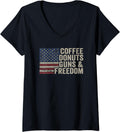 Womens Coffee Donuts Guns Freedom Usa Flag Funny Gun American V Neck