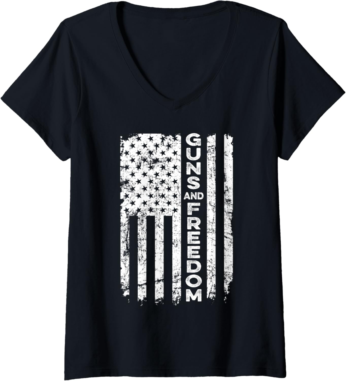 Womens Guns Freedom American Flag Patriotic Pro God Guns V Neck