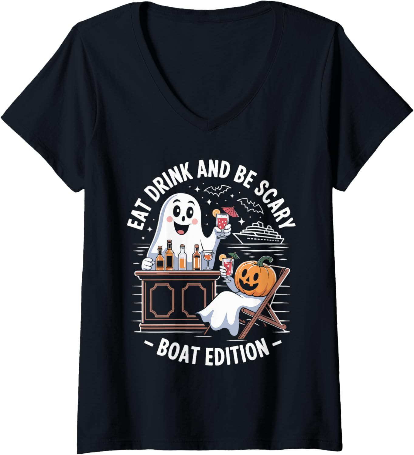 Womens Eat Drink Be Scary Boat Edition Halloween