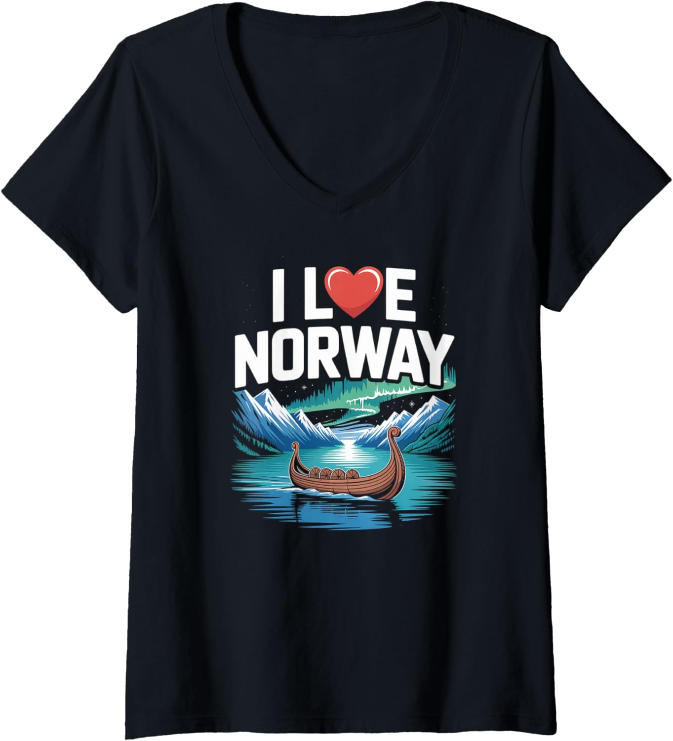 Womens I Love Norway Scenic Viking Boat Mountains
