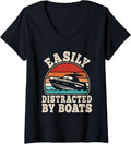 Womens Easily Distracted By Boats Retro Captain Boating
