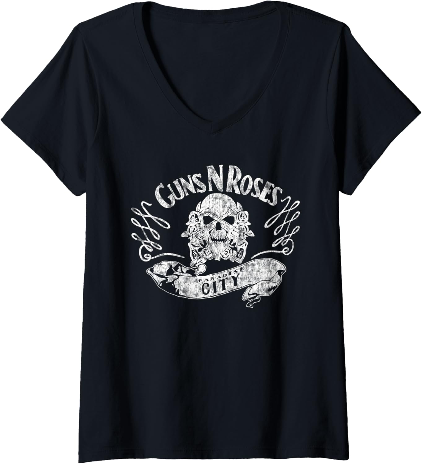 Womens Official Guns N Roses Paradise City Scroll V Neck