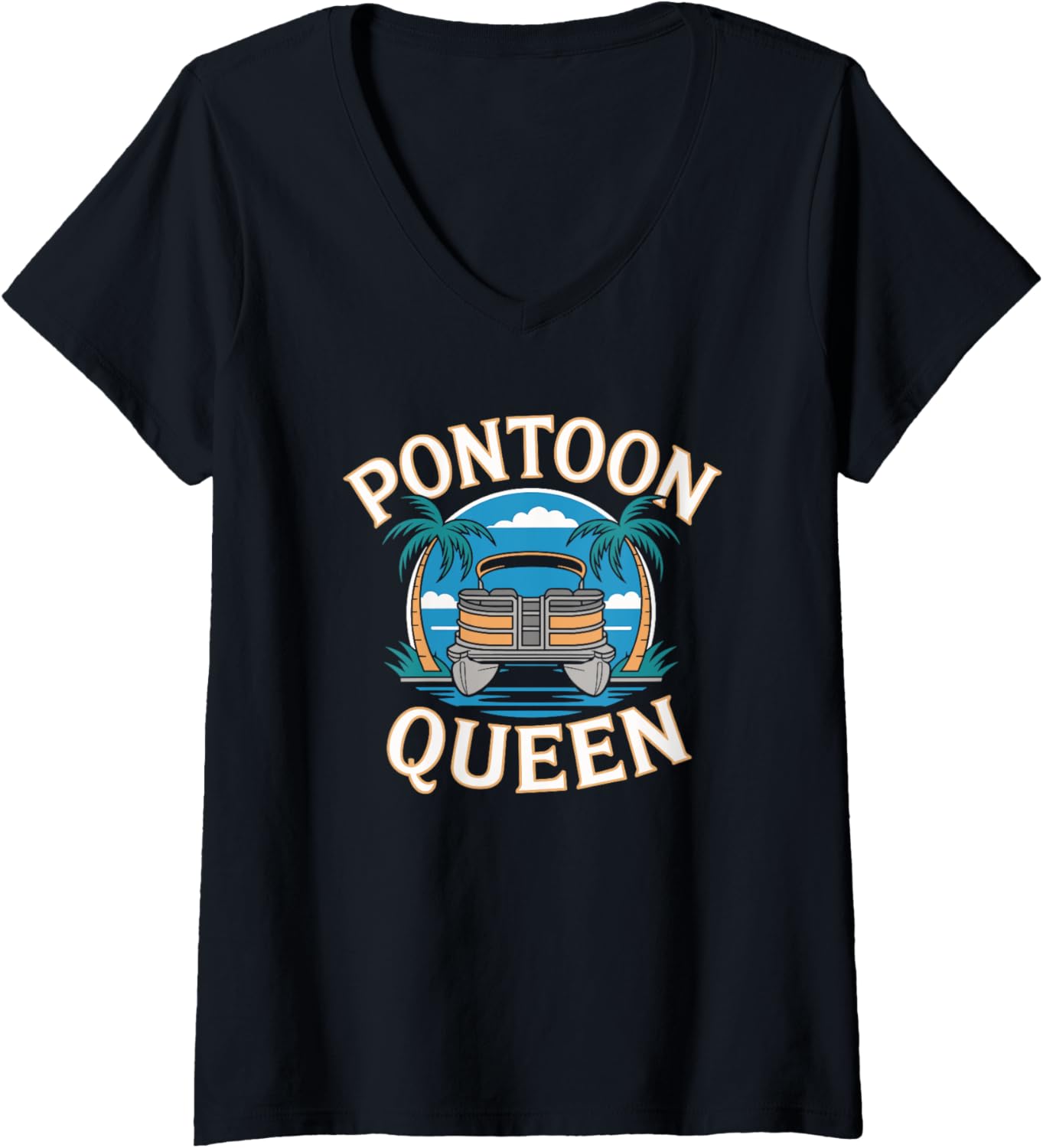 Womens Boat Pantooning Captain Pontoon Queen V Neck
