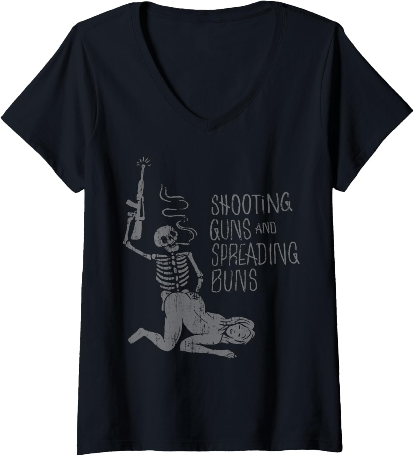 Womens Shooting Guns And Spreading Buns V Neck