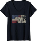 Womens Wine Chocolate Guns Freedom Vintage Usa Funny Pro Gun V Neck