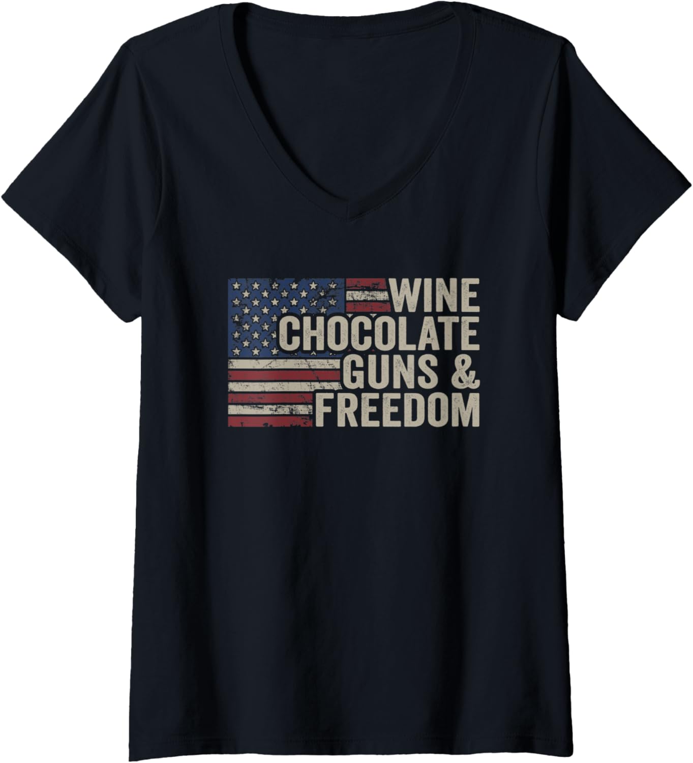 Womens Wine Chocolate Guns Freedom Vintage Usa Funny Pro Gun V Neck