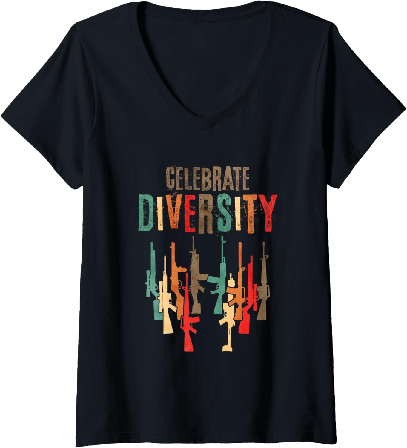 Womens Celebrate Diversity Different Guns Vintage Gun Lover V Neck