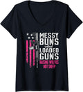 Womens Messy Buns Loaded Guns Raising Wolves Not Sheep Pink Gun V