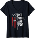 Womens Red White Pew Funny Ar15 Gun American Flag Pro Guns V