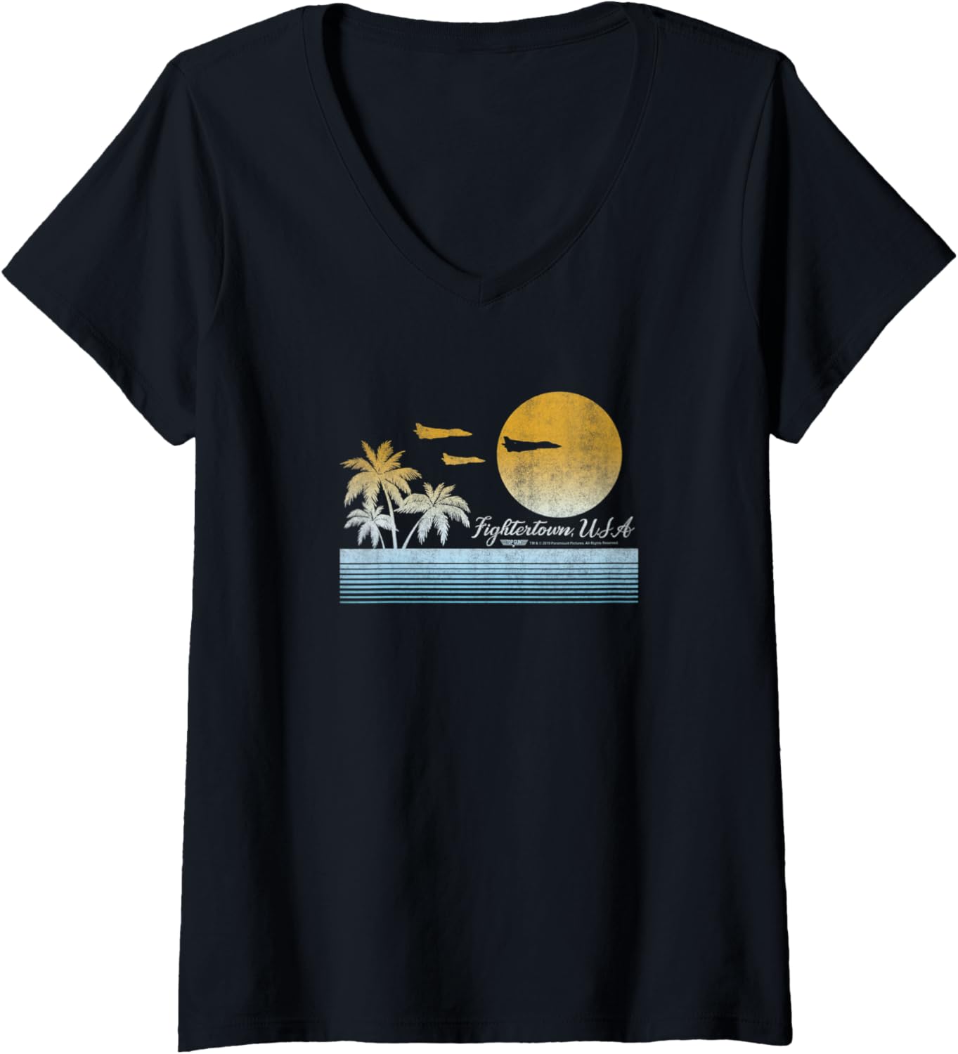 Womens Top Gun Fightertown Usa Sunset Poster V Neck