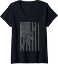 Womens American Patriotic Rifle Gun Flag 4Th Of July Gun V Neck