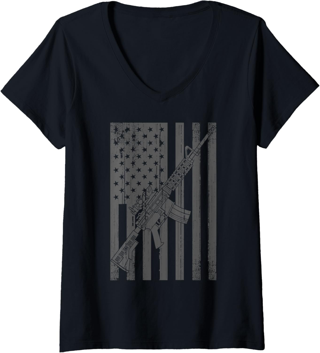 Womens American Patriotic Rifle Gun Flag 4Th Of July Gun V Neck