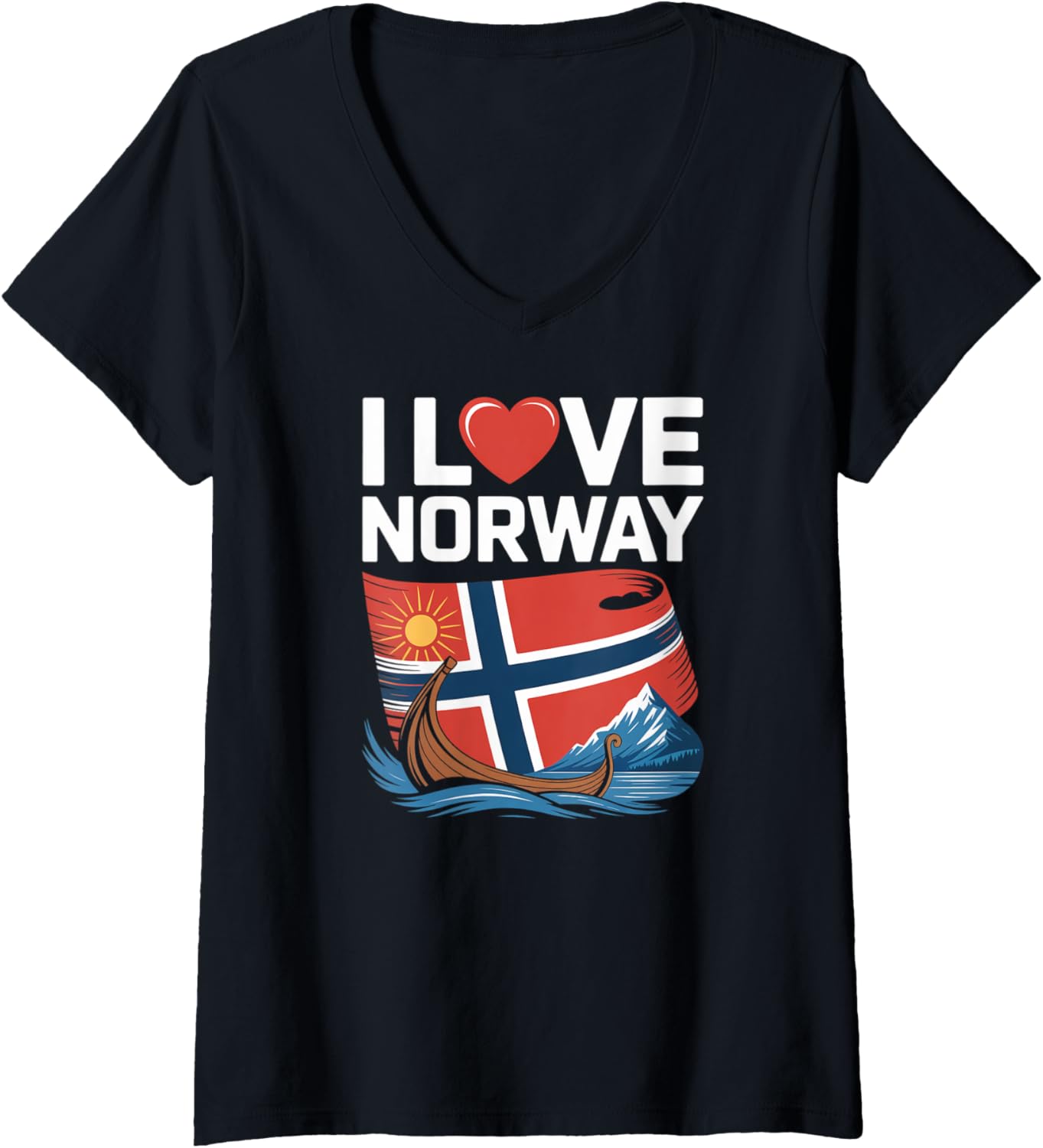 Womens I Love Norway Flag Viking Boat Mountain
