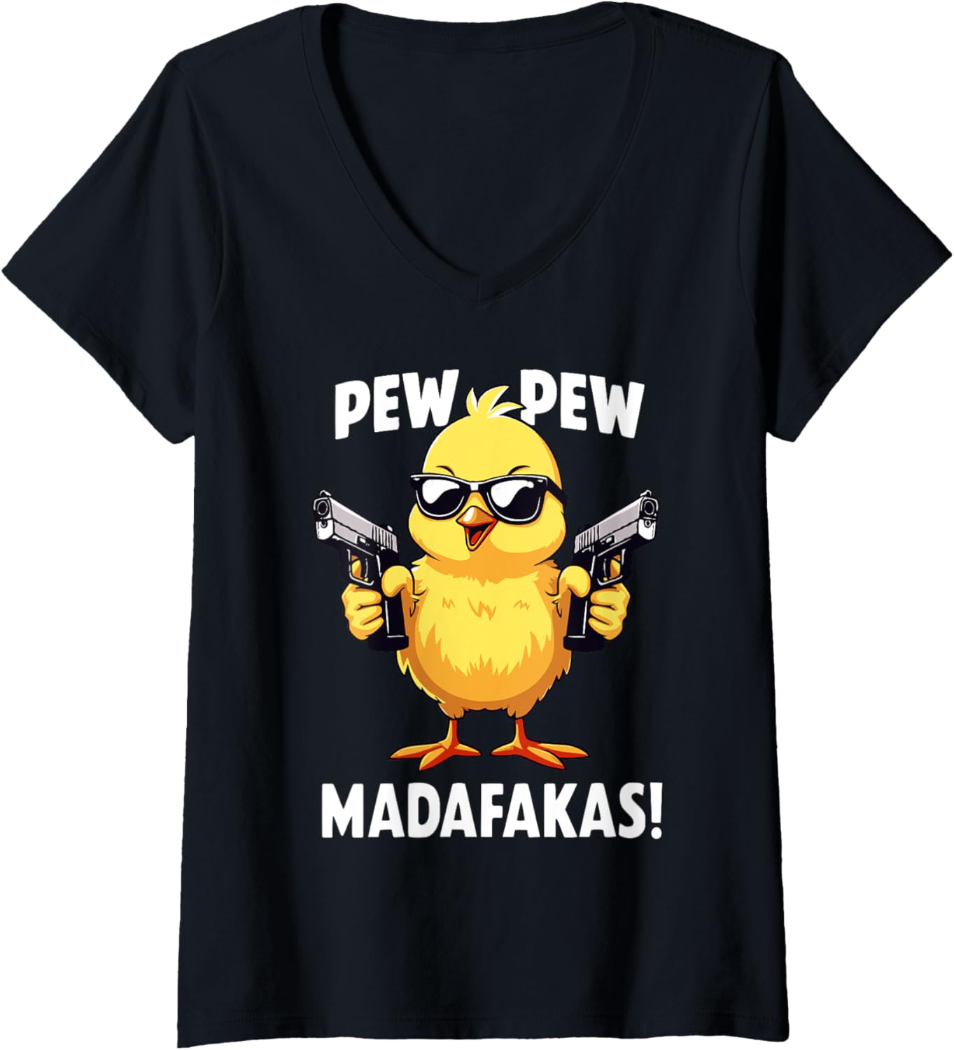 Womens Funny Chicken With Sunglasses Guns V Neck