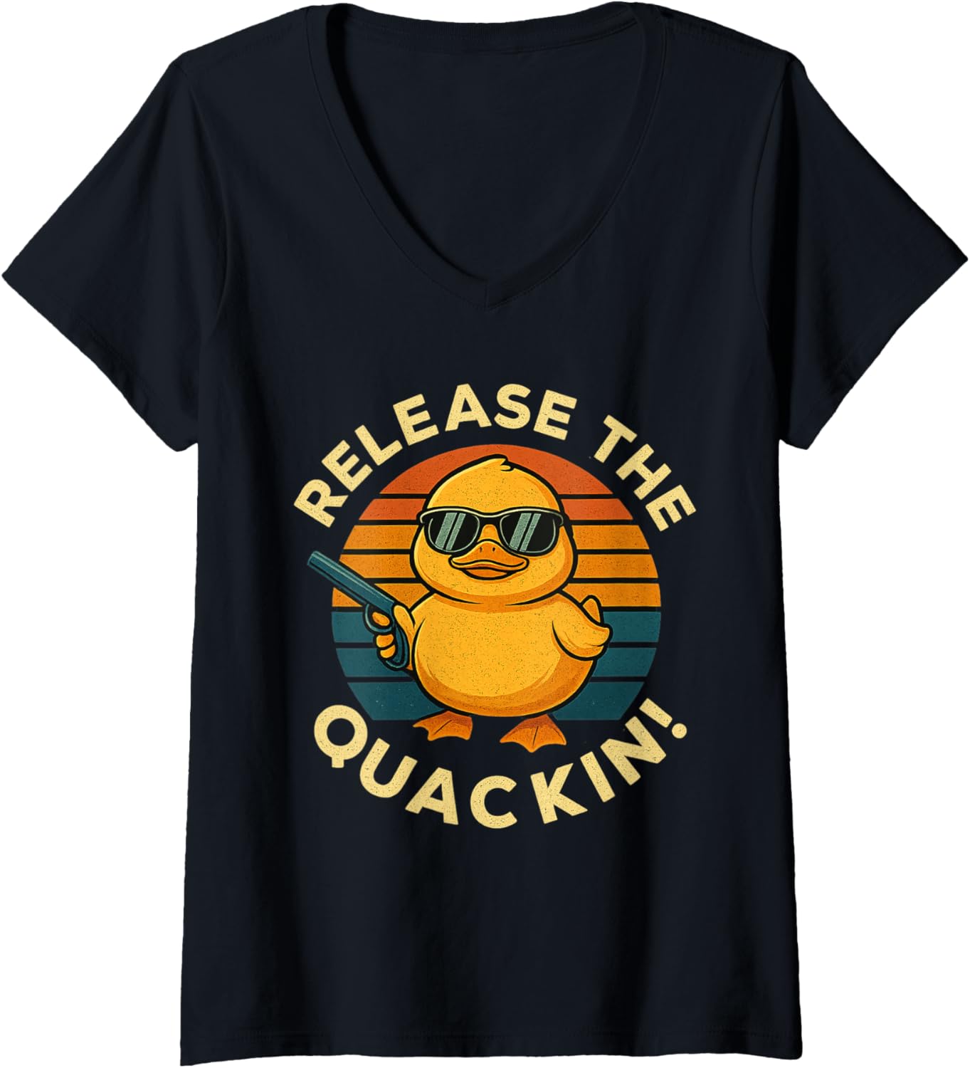Womens Release Quackin Funny Humor Saying Rubber Duck With Gun V Neck