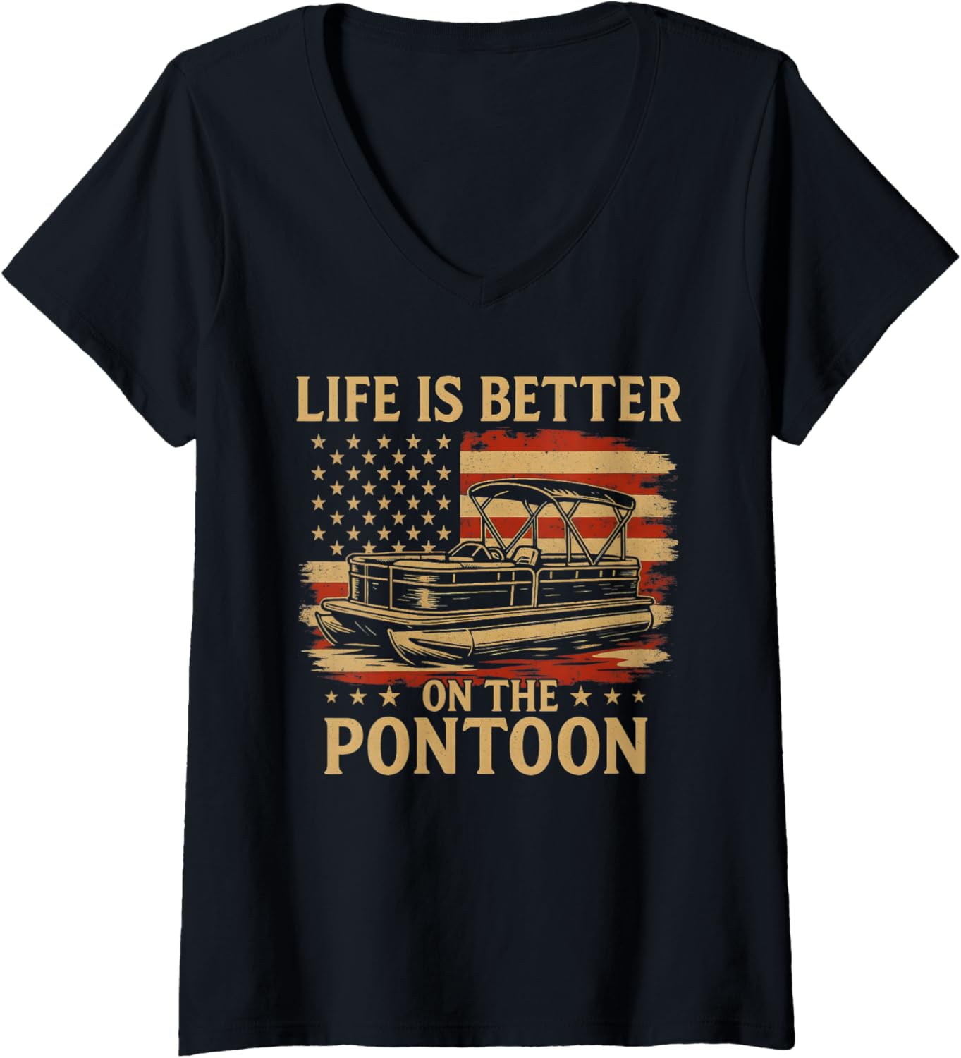 Womens Funny Pontoon Captain Patriotic Usa Flag Summer