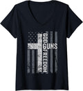 Womens God Guns Freedom Usa Flag Pro Gun Christian Cross V Neck