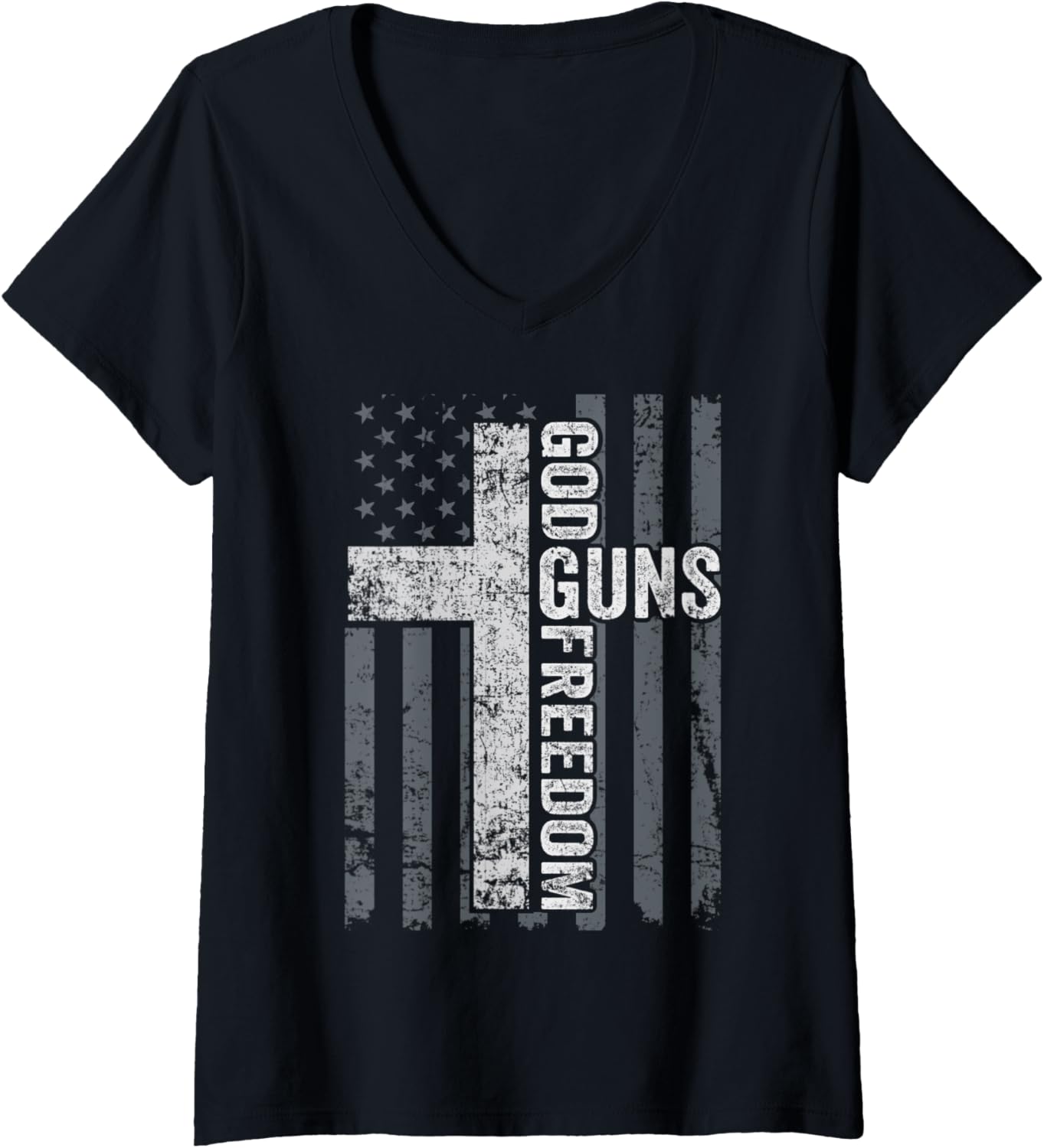 Womens God Guns Freedom Usa Flag Pro Gun Christian Cross V Neck